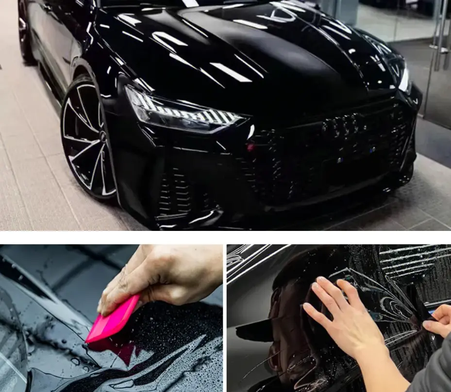 ČERNÁ PIANO EXTRA LESKLÁ TPU POLYURETANOVÁ SAMOOPRAVNÁ OCHRANNÁ FOLIE 10cm x 20cm