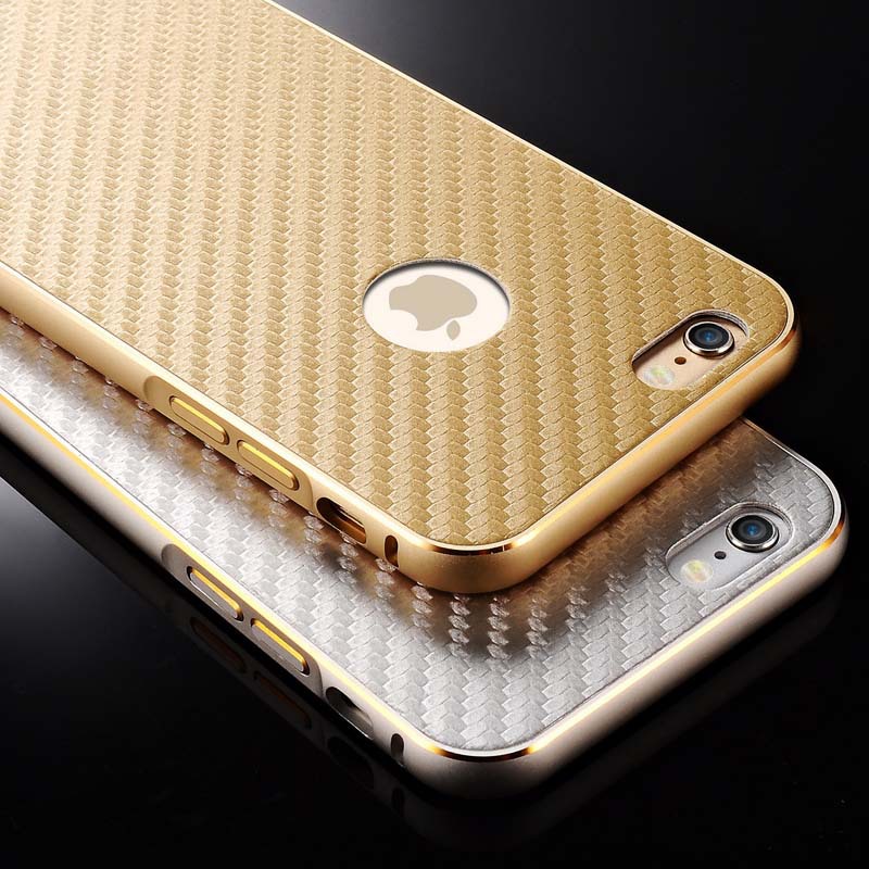 Zlatý bumper luxusní kryt 3D karbon pro iPhone 6 (4.7)