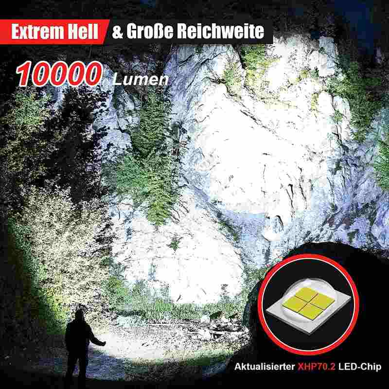 Kapesní svítilna LED Cree XHP70.2, 10000 lumenů, extrémně jasná kapesní svítilna, nabíjení pomocí USB, taktické kapesní svítilny s pouzdrem