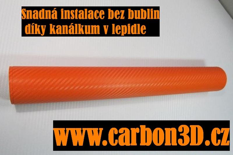 ORANŽOVÁ 3D KARBON CARBON FOLIE S KANÁLKY V LEPIDLE 152cm x 15m