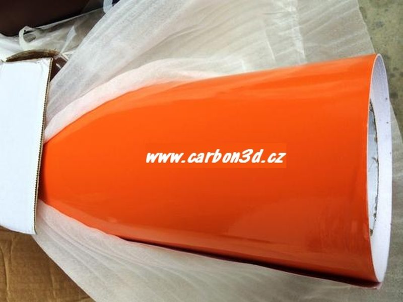 LESKLÁ ORANŽOVÁ 3D FOLIE S KANÁLKY V LEPIDLE 152cm x 20m