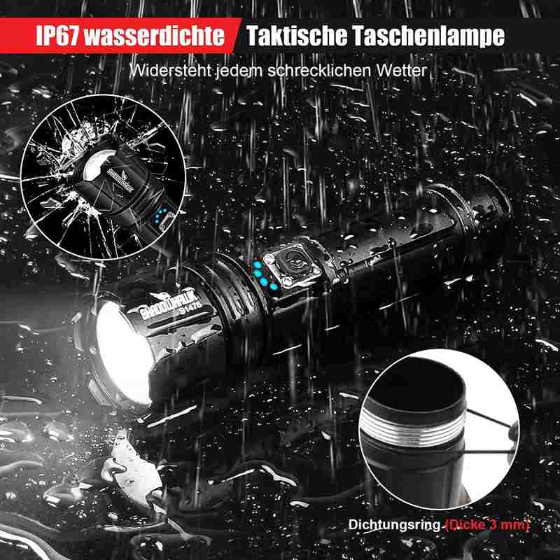 Kapesní svítilna LED Cree XHP70.2, 10000 lumenů, extrémně jasná kapesní svítilna, nabíjení pomocí USB, taktické kapesní svítilny s pouzdrem