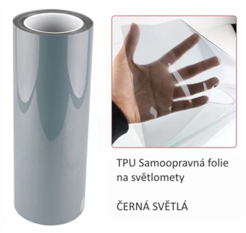 ČERNÁ SVĚTLÁ SAMOOPRAVNÁ TPU FOLIE NA SVĚTLA 30cm x 250cm