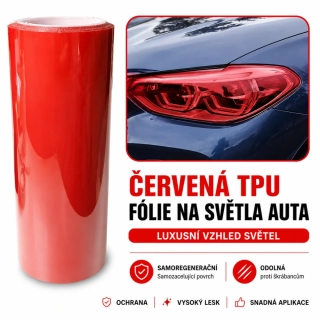 Červená samoopravná folie na světla 30cm x 50cm